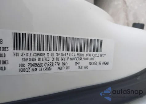 2010 Dodge Grand Caravan Sxt z USA, uszkodzony, nr VIN 2D4RN5D1XAR331770